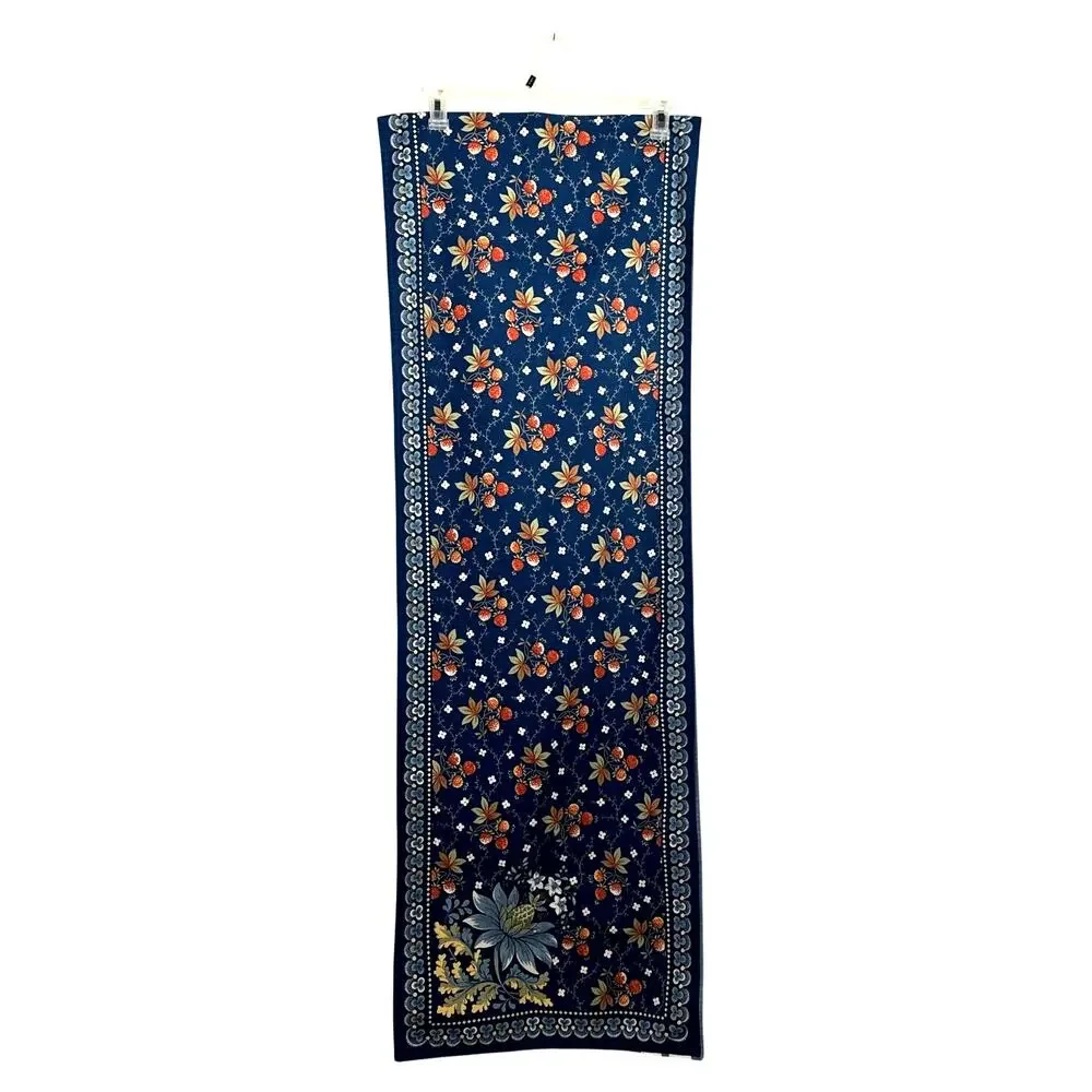 Williams Sonoma Blue Berry Meadow Table Runner Floral Cotton 108”